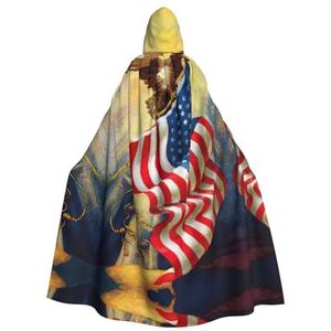 Bxzpzplj Amerikaanse Amerikaanse vlag adelaar kunst dames heren volledige lengte carnaval cape met capuchon cosplay kostuums mantel, 185 cm
