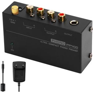 Phono-voorversterker phonograaf M/M met netschakelaar: Nizirioo Audiofiel M/M Phono voorversterker voor platenspeler RCA input & output voorversterker Phono met niveau 12 V 1 A netadapter -zwart