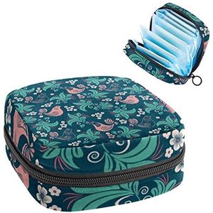 Bloem Retro Naadloos,Periode Pouch Draagbaar,Tampon Opbergtas,Tampon Houder voor Portemonnee Vrouwelijke Product Organizer, Meerkleurig, 4.7x6.6x6.6 in/12x17x17 cm
