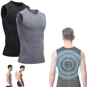 Menionic Toermalijn Posturecorrector Vest, 2024 nieuwe versie Ionic Shaping mouwloos shirt, comfortabel en ademend (S, zwart+grijs)