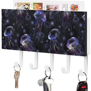 Kwallen Glow in Dark Sleutelhouder voor Wandsleutelhangers Organizer Wandmontage Sleutelrek met 5 Haken