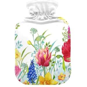 Waterzakken Voetwarmer met Fluwelen Cover 1 Liter Herbruikbare Ice Pack voor Bed, Kids Mannen & Vrouwen Heldere Kleurrijke Bloemen Libelle