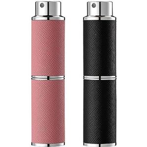 owlyee 2 stuks parfumverstuiver, 8 ml lederen lege Keulen sproeier, mini parfum spuitfles voor reizen (zwart, roze)