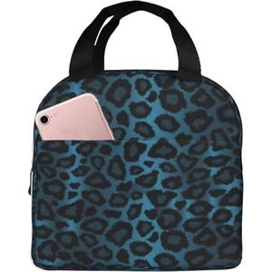 KemEng Cool Blue Leopard Animal Print, Draagbare Lunch Bag Maaltijdzak Lunch Box Isolatie Tote Bag Herbruikbare Koeltas