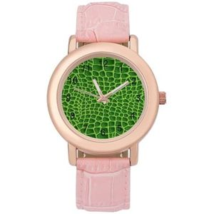 Groene Krokodil Hagedis Huid Vrouwen Horloge PU Band Polshorloge Quartz Roze Valentijnsdag Gift