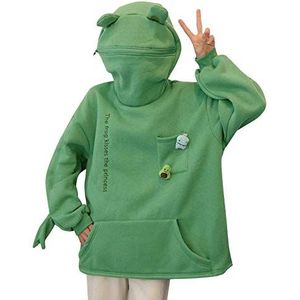 Grappige kikker capuchontrui Kawaii sweatshirt hoodie leuk dier ritssluiting lange mouwen pullover paar klepzakken, groen, S