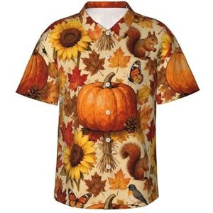 Hawaiihemd voor heren, strand, korte mouwen, button-down-shirt, zomer, strand, tops met zak, S-3XL, Herfst Zonnebloemen Blad Vlinder, S