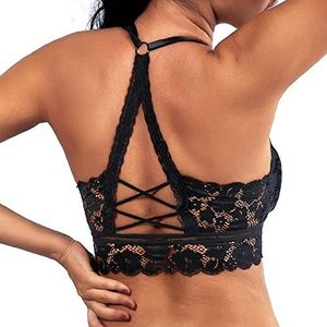 KOEMCY Kanten beha voor dames, push-up zonder beugel, beha, sexy liftende beha, naadloze bralette bandeau beha, bustier, crop top, sexy ondergoed, zwart, 75A