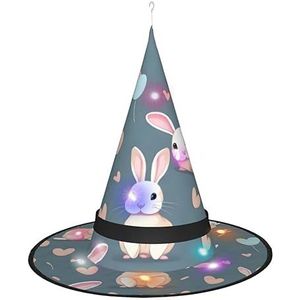 ResKiu Cartoon Leuke Bunny Stijlvolle Gedrukt Halloween Vrouwen Heks Hoed Met Led Lights - Perfect Kostuum Accessoire En Party Decoratie
