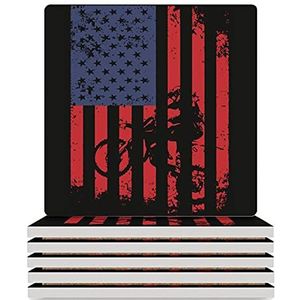 USA Vlag Dirtbike Motocross Gepersonaliseerde Onderzetters voor Drankjes/Bruiloft/Gift/Nieuw Thuis Grappige Onderzetters Set van 4/6 Vierkant 3.7 Inch