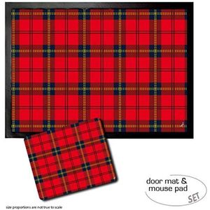 1art1 Patroon, Tartan Pattern Red Deurmat (70x50 cm) + Muismat (23x19 cm) Cadeauset