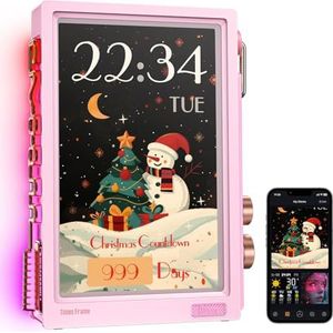 Divoom Times Frame Transparante digitale fotolijst (10,1 inch) met wifi en 64 GB, IPS-display met zwevend effect en RGB-draaiknop, 400+ wijzerplaten, widgets en pixel-art community (roze)