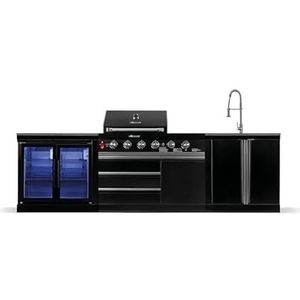 GORILLER® BLACKBACK M6 outdoor keuken, gasgrill met dubbele koelkast en wastafel, roestvrij staal, zwart