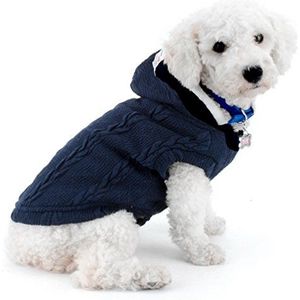 SMALLLEE_LUCKY_STORE Gebreide hondenkleding trui met capuchon warme hoodie jas jas voor kleine honden blauw S