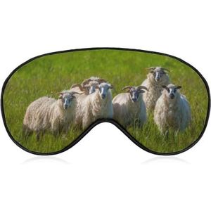 Kudde schapen op een lenteweide slaapmasker met verstelbare riem, comfortabel zacht oogmasker, slaaphulp, lichtblokkerende oogmaskers