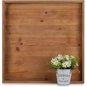 Hanobe Vierkant groot Ottomaans dienblad: extra grote portie houten dienbladen rustieke decoratieve lade voor Ottomaanse salontafel met handgrepen voor woonkamer bruin
