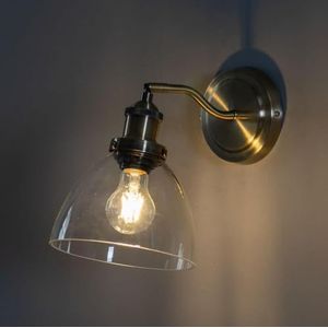 Kosilum – Wandlamp Vintage van glas en messing – Flavia – Licht warm wit verlichting woonkamer slaapkamer keuken hal – 40 W – E27 – IP20