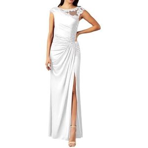 Dames chiffon moeder van de bruid jurk met zakken avondgalajurken cocktailjurk grote maten, Wit, 32