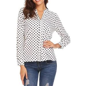 Dames lente herfst V-hals bedrukt lange mouwen T-shirt dames mode casual elegante pullover shirt tops, Wit, 3XL