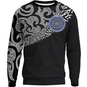 Viking Vegvisir sweatshirts Voor Heren en Dames, Noorse Mythologie 3D-geprinte Keltische Kraai tatoeage Losse Ademende Korte Mouwen, Pagan Fall Plus Size Hoodie(Color:Round Neck,Size:L)