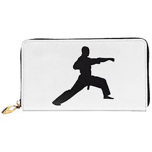 DEHIWI Karates Leren lange portemonnee voor dames, ritssluiting rond clutch tas, reistas, creditcardhouder, Zwart, Eén maat