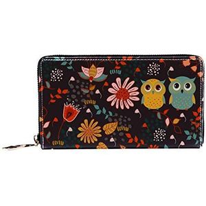 Vrouwen Zip Rond Portemonnee en Telefoon Clutch, Cartoon Uilen, Reistas Lederen Clutch Bag Kaarthouder Organizer Polsbandjes Portefeuilles, Kleur1, 8.07x1x4.53 in