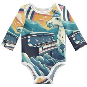 KAAVIYO Schattige cartoon-eenhoorn-babybody met lange mouwen, katoenen bodysuit voor neutrale pasgeborenen, 3-24 maanden, Patroon., 3 Maanden