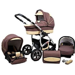 Kinderwagen 3 in 1 complete set met autostoeltje Isofix babybad babydrager Buggy Larmax van ChillyKids Latte Beige 3in1 (inclusief autostoeltje)