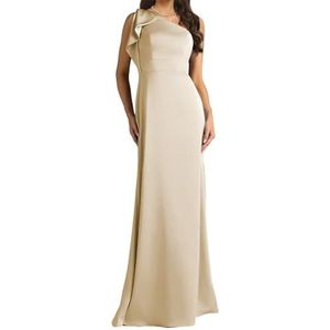 WSEYU Satijnen bruidsmeisjesjurk voor dames, voor bruiloft, zeemeermin, galajurken, plooien, cocktailjurk, grote maten, Champagne, 44