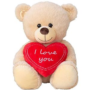 Teddybeer knuffelbeer met strik en opschrift I Love You 30 cm grote pluche beer knuffel fluweelzacht - to love