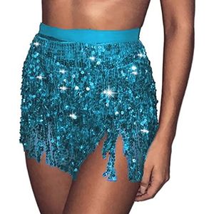 Clataly Buikdans, pailletten, kwastjes, rok, hip sjaal, riem, wrap rave rokken, rave muziek, festival, kostuum voor vrouwen meisjes (meerblauw)