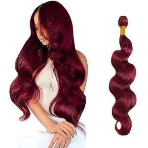 Salharer Body Wave Human Hair Bundles Single Extensions Machine Double Wefts Unprocessed Remy Weave Burgundy Color for Woman 16 Inch