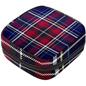 Maandverband Opbergtas, Vrouwelijke Product Pouches Draagbare Periode Kit Tas voor Meisjes Vrouwen Dames Plaid Patroon Blauw, Meerkleurig, 4.7x6.6x6.6 in/12x17x17 cm