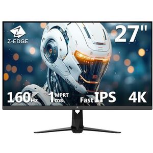 Z-Edge PC-monitor 27'' IPS 160Hz, 4K UHD (3840x2160), 1ms, FreeSync, desktopmonitor Gaming, Verstelbare Kanteling, Ultrarealistische Kleuren, 2×HDMI2.0 & 2×DP1.4, VESA (HDMI-kabel Meegeleverd)