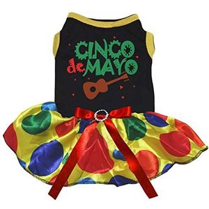 Petitebelle Cinco De Mayo Gitaar Katoen Shirt Tutu Puppy Hond Jurk, Small, Zwart/Regenboog stippen