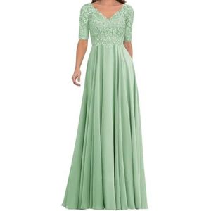 AHERKLL Kant Applique Moeder Van De Bruid Jurken Half Mouw Formele Avond Party Grootmoeder Jurken Lange HAH057, mintgroen, 32