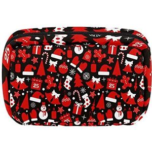 Rode Kerst Sneeuwpop Handschoen Hoed Patroon Reizen Gepersonaliseerde Make-up Tas Cosmetische Tas Toiletry tas voor vrouwen en meisjes, Meerkleurig, 17.5x7x10.5cm/6.9x4.1x2.8in