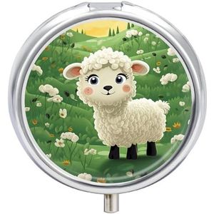 Leuke Cartoon Schapen Pil Doos Mini Pil Case Pocket Pil Case voor Mannen Reizen Pil Doos Leuke Pil Organizer 3 Compartiment Geneeskunde Pil Organizer Pil Container Pil Houder