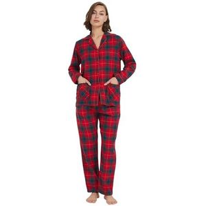 kolipajam Vrouwen 100% Katoen Flanel Pyjama Set Garen Geverfd Gezellige Lange Mouw Winter PJ's voor Vrouwen, Rode en groene plaid, S