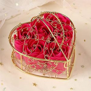 Badzeep Rose Flower Petals Body Soap in Iron Basket Geschenkdoos voor Valentijnsdag Verjaardag Verjaardag Kerstcadeaus,Rose red