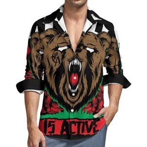 The California Republic Bear Casual herenoverhemden met lange mouwen en zak, Hawaiiaans shirt, vakantie, 3XL