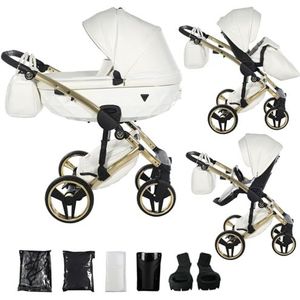 Junama Kinderwagen Diamond Fluo Individual 2in1 3in1 4in1 (17 - wit en goud, 2in1 met adapters)