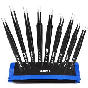 XOOL 9 stuk ESD Pincet Gereedschap Kit, Pincet Precisie Antistatische Niet-Magnetische Pincet voor Elektronica, Juwelen, Horloges, Medisch, Laboratorium enz
