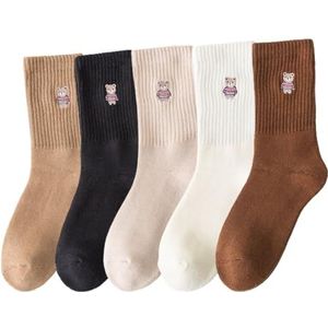 5 paar thermische vintage cartoon crew sokken voor vrouwen dikke ademende elastische winter casual sokken eenvoudig, Eén maat, Katoen, Geen edelsteen