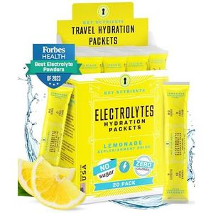 Key Nutrients Elektrolytenpoeder - Citroenlimonade - 20 porties - Elektrolyten Zonder Suiker - Keto Elektrolyt Poeder: Glutenvrij Zonder Suiker - Extra: Magnesium, Kalium - Electrolyte Powder
