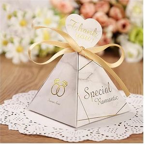 Bruiloft snoep dozen driehoekige piramide marmeren snoep doos bruiloft gunsten en geschenken dozen chocolade doos voor gasten weggeefacties dozen feestbenodigdheden (kleur: B01, maat: 50 stks_7,3 x