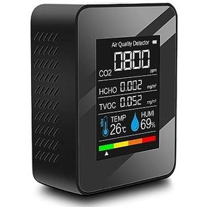 Deeltjesteller Luchtkwaliteitsdetector CO2-tester CO2-meter Sensor met kooldioxide TVOC HCHO Waarde Elektriciteit Hoeveelheid Temperatuur Vochtigheid Nauwkeurig en betrouwbaar (Color : Nero, Size :