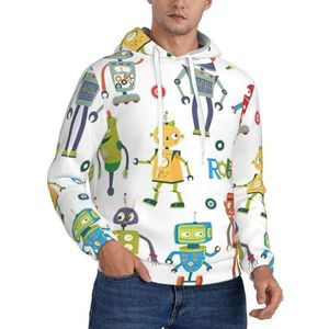 Jkkghll Leuke Cartoon Robots Print Mannen Hooded Warme Lichtgewicht Trui Voor Winter Herfst En Lente Casual Wear, Zwart, XS
