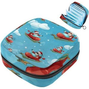 MUOOUM Kerst Kerstman Slee Patroon Maandverband Opbergtas Menstruatie Pad Tas Draagbare Menstruatie Cup Pouch met Rits voor Tiener Meisjes Vrouwen Dames