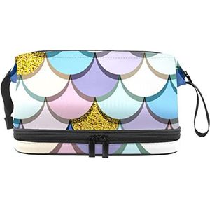 Grote capaciteit reizen cosmetische tas,Zeemeermin schaal kleurrijke,Make-up tas,Waterdichte make-up tas organisator, Meerkleurig, 27x15x14 cm/10.6x5.9x5.5 in